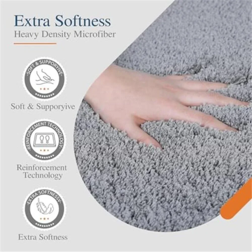 Bathroom Rug 16x24 Grey Non Slip Absorbent Microfiber Shag Bath Mat